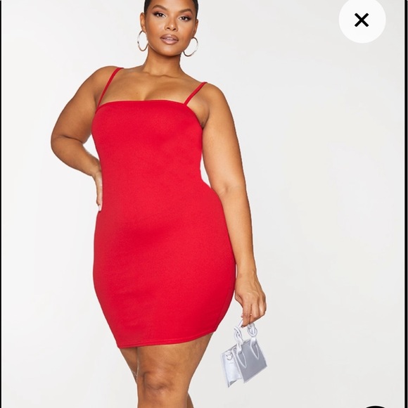 Plus Size Red Straight Neck Bodycon Dress | Pretty Little Thing - Picture 5 of 9